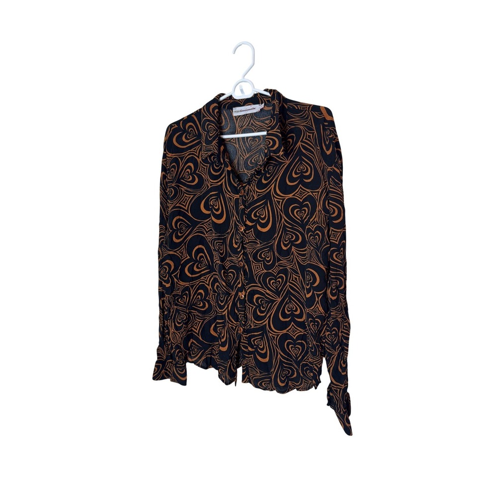 Lisa Says Gah Shirt Womens 2XL Black Heart Print Button Front Long Sleeve Blouse